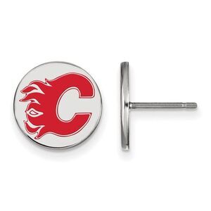 Sterling Silver NHL Flames Small Enamel Disc Post Earrings